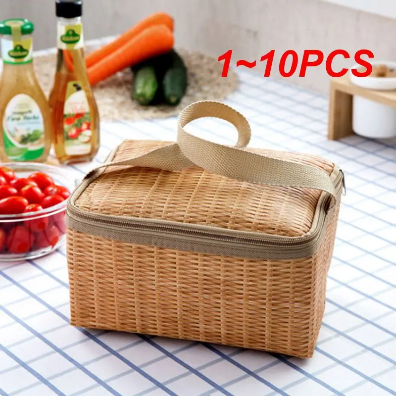  1 ~ 10PCS преносим ракита ратан открит пикник чанта водоустойчива прибори за хранене изолирани термичен охладител храна контейнер кошница за