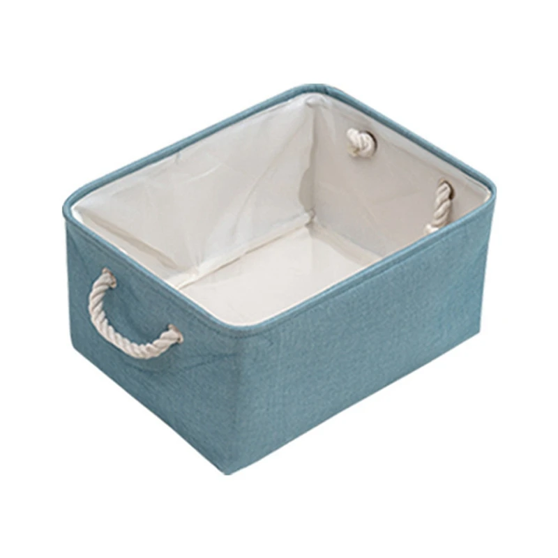 1 парче сгъваеми кошници за съхранение Ленени мръсни дрехи кошници за съхранение Синя имитация на бельо въже дръжка Организирайте кутията