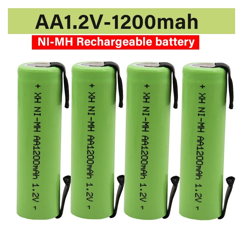 100% оригинална 1.2V AA батерия 1.2V акумулаторна батерия, 1200mah, AA NiMH, с щифтове за запояване, DIY електрическа самобръсначка за четка за зъби