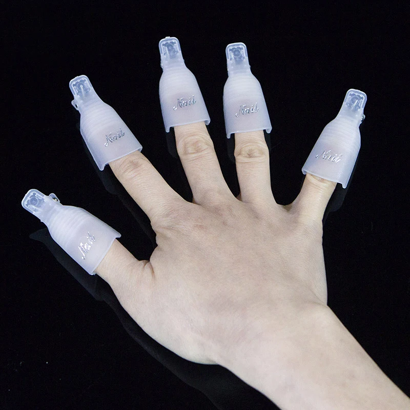 10PCS Пластмасови нокти изкуство накисване капачка клип UV гел лак за отстраняване на нокти обвивам инструмент нокти изкуство съвети за пръстите розово лилаво накисване капачки