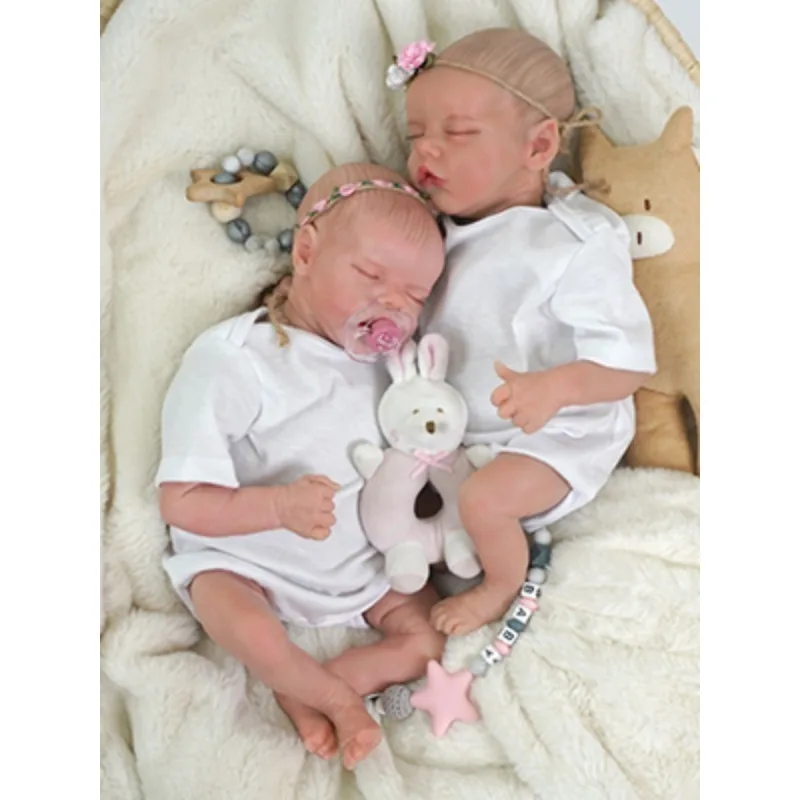 17inch Преродени бебешки кукли Twin A и B Touch Lifelike Babies Reborn Силиконова новородено Bebe кукла с ръчно рисувана коса Очи Затвори