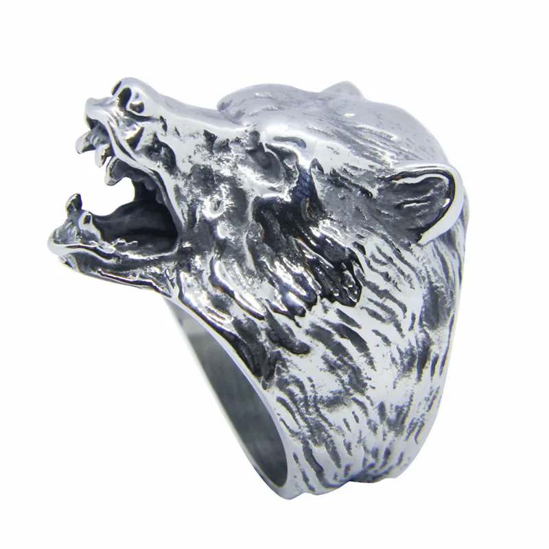 1pc Dropship Cool Animal Wolf Head Ring 316L неръждаема стомана мода Biker Hiphot стил вълк пръстен