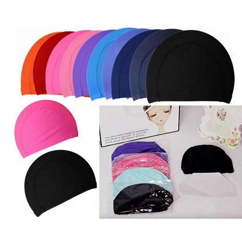 1Pcs Мъже Жени Деца Плътен цвят Спортни ултратънки шапки за къпане Защита на ушите Инструменти за плуване с дълга коса