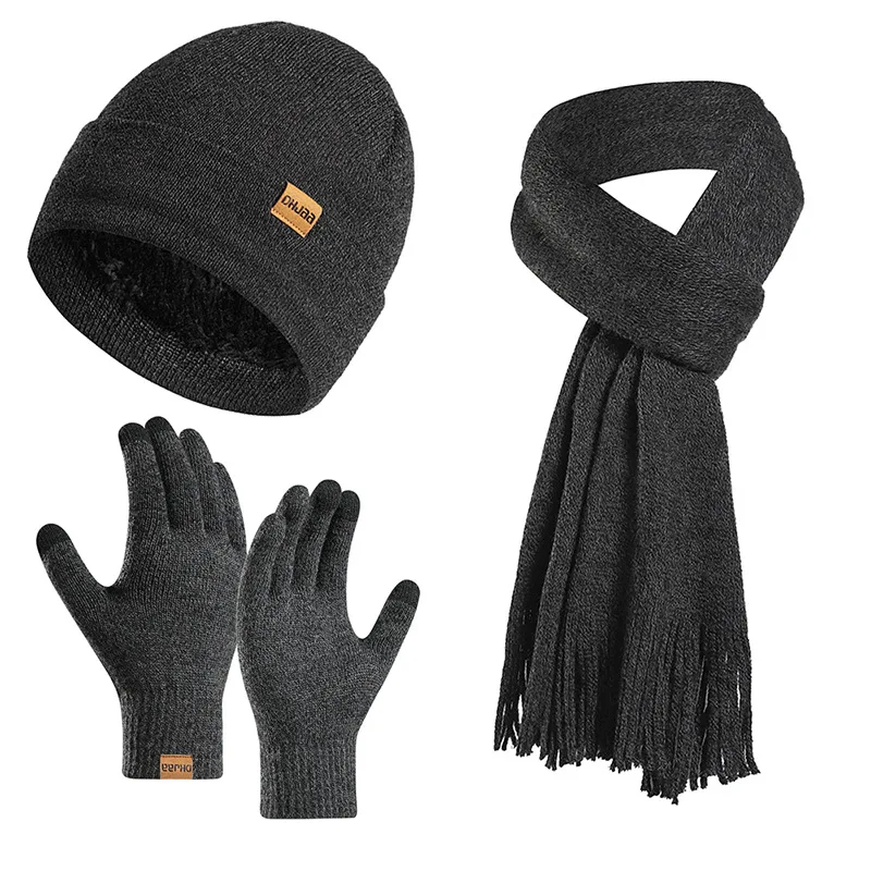2023 Нов комплект ръкавици за шал за зимна шапка 3 броя дълги комплекти шалове