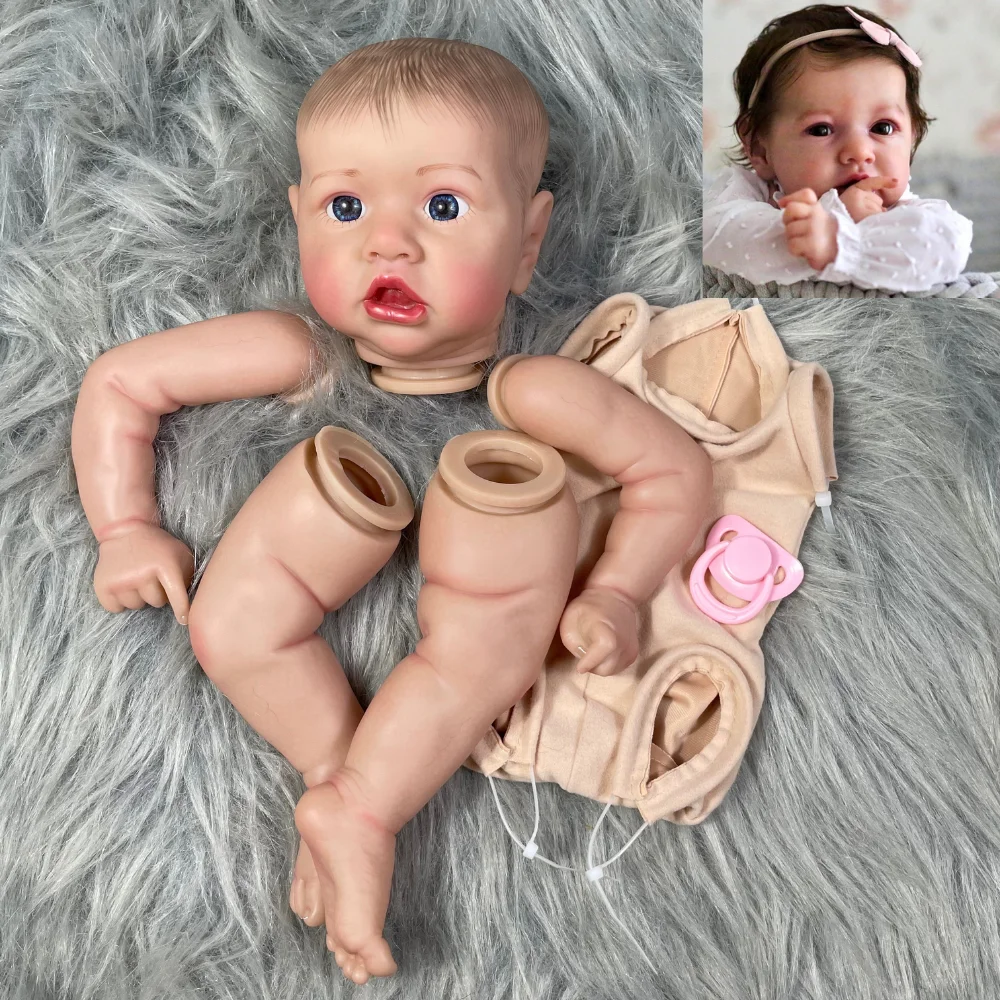 22inch Вече боядисани преродени кукла части Saskia Unassembled Lifelike Baby 3D боядисана кожа с видими вени плат тяло включени