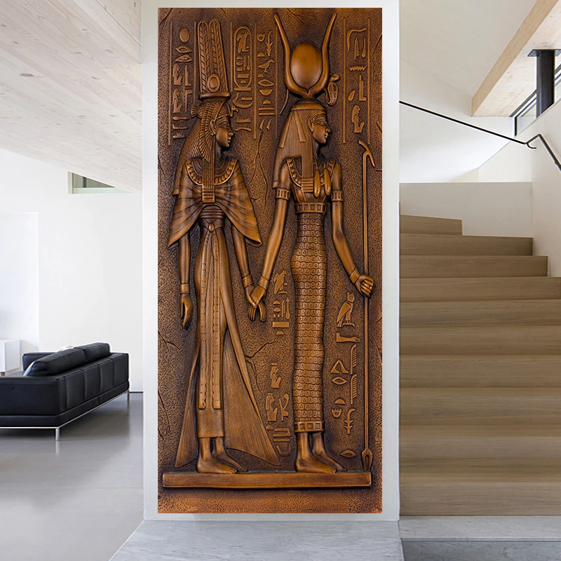 2pcs/set египетски стил дървен човек врата изкуство стенопис стикер хол спалня плъзгащи врати Начало декор Peel & стик тапет