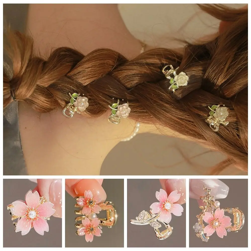 2PCs Многоцветен цвете коса клипове подарък мини праскова цвят прости флорални нокти шноли фея шапки лале Sakura шик фиба