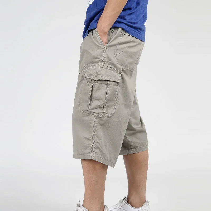 3/4 панталони мъже лято мулти-джоб торбест товар памук теле дължина панталони случайни панталон мъжки голям плътен цвят плюс размер XL-6XL