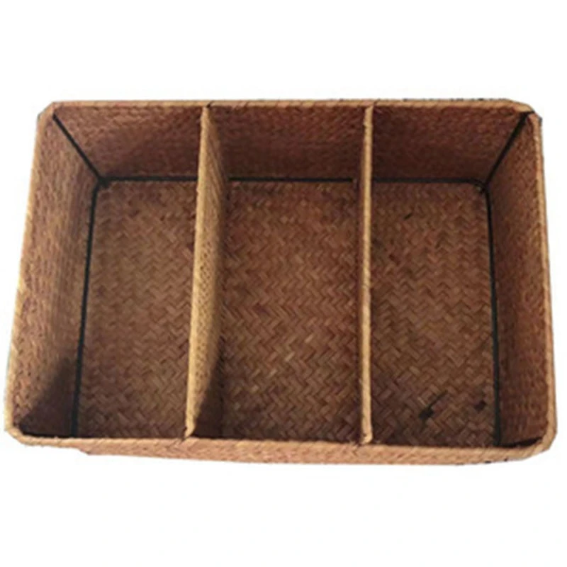 3-секционни плетени кошници за рафтове, ръчно тъкани кошници за съхранение на морска трева Кошница за тоалетна хартия Голям