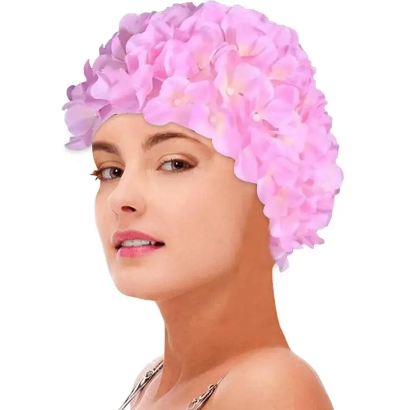 3D цветен жена еластичност венчелистче ретро плуване шапка лятна мода дами цвете реколта плаж шапка за къпане