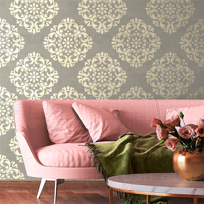 40cm - 80cm стенен шаблон за боядисване на мазилка декоративен шаблон мебели производители да дамаска реколта ретро барок рококо S418