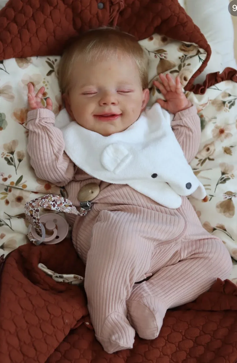 48CM Преродена кукла април усмивка цялото тяло спящо бебе ръчно изработени реалистични 3D боядисване на кожата с много детайли Вени Истински бебешки кукли