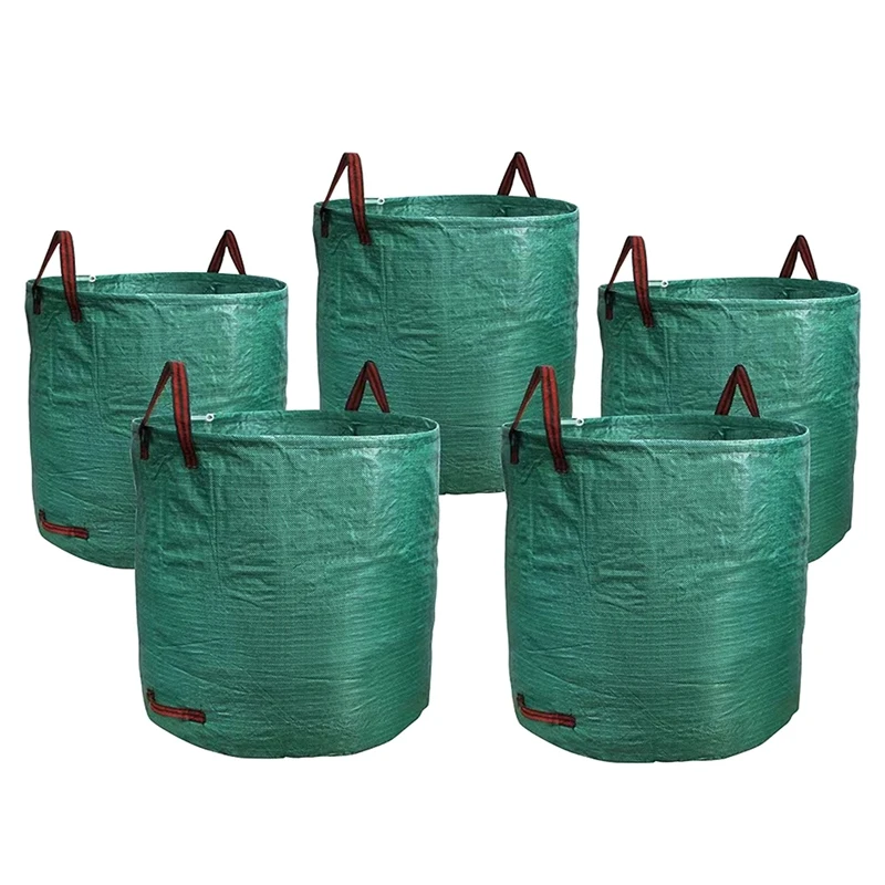 5Pack 72 галона градинска торба за отпадъци с дръжки, тревни басейни тежкотоварни отпадъци чанта за зареждане на листа, дворни отпадъци (H30in X D26in) трайни