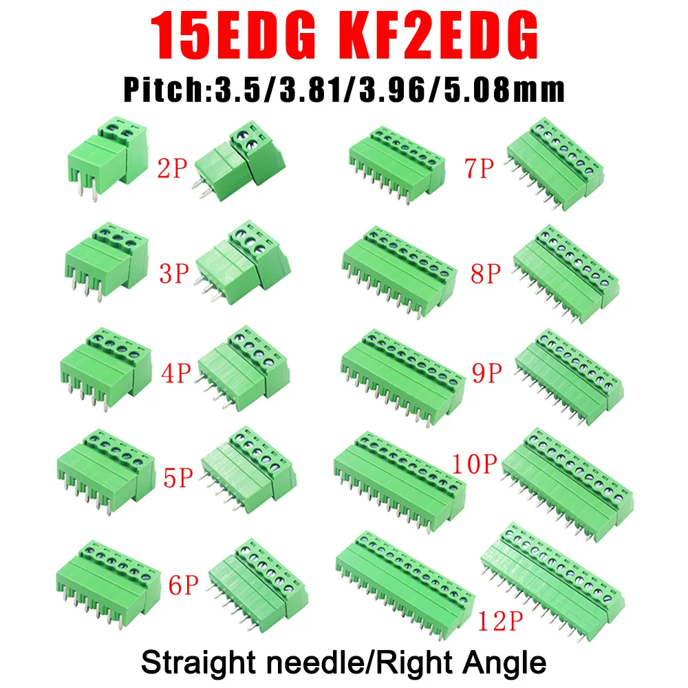5Pair 15EDG 3.81mm 2-12Pin PCB винтов терминален блок Мъжки женски конектор 2EDG права игла / прав ъгъл Plug-in Header Socket