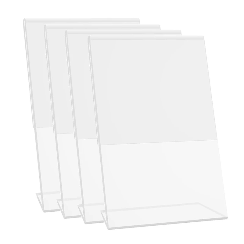  5X7in, 4 Pack Clear пластмасови знак притежателя знак дисплей притежателя с наклонен гръб, флаер документ хартия изложбена стойка