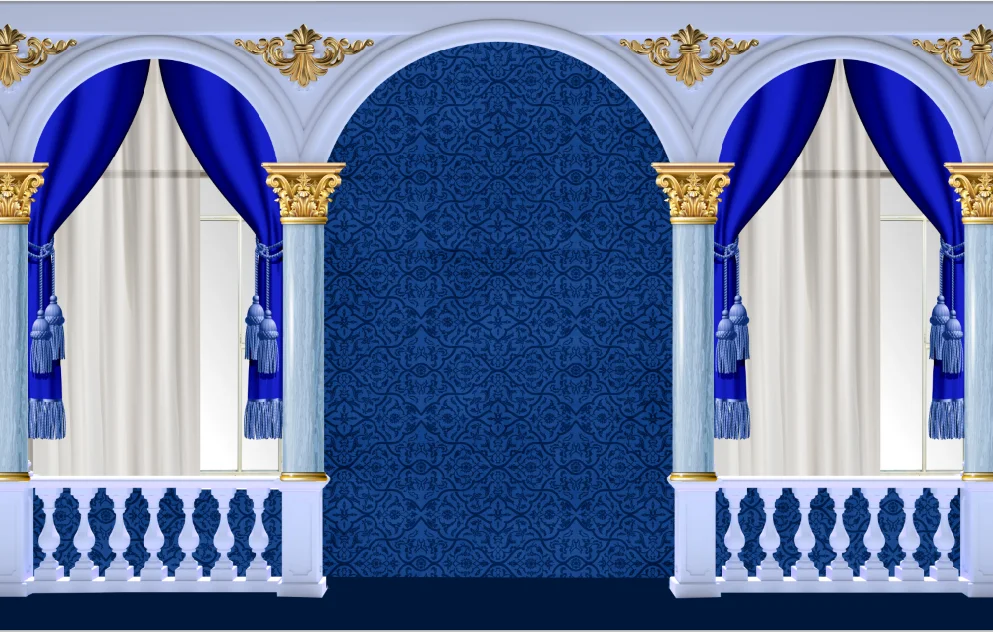 7x5FT Персонализирани кралски сини колони Замък Честит рожден ден Принц Палас Персонализиран фон на снимки Винил 220cm x 150cm