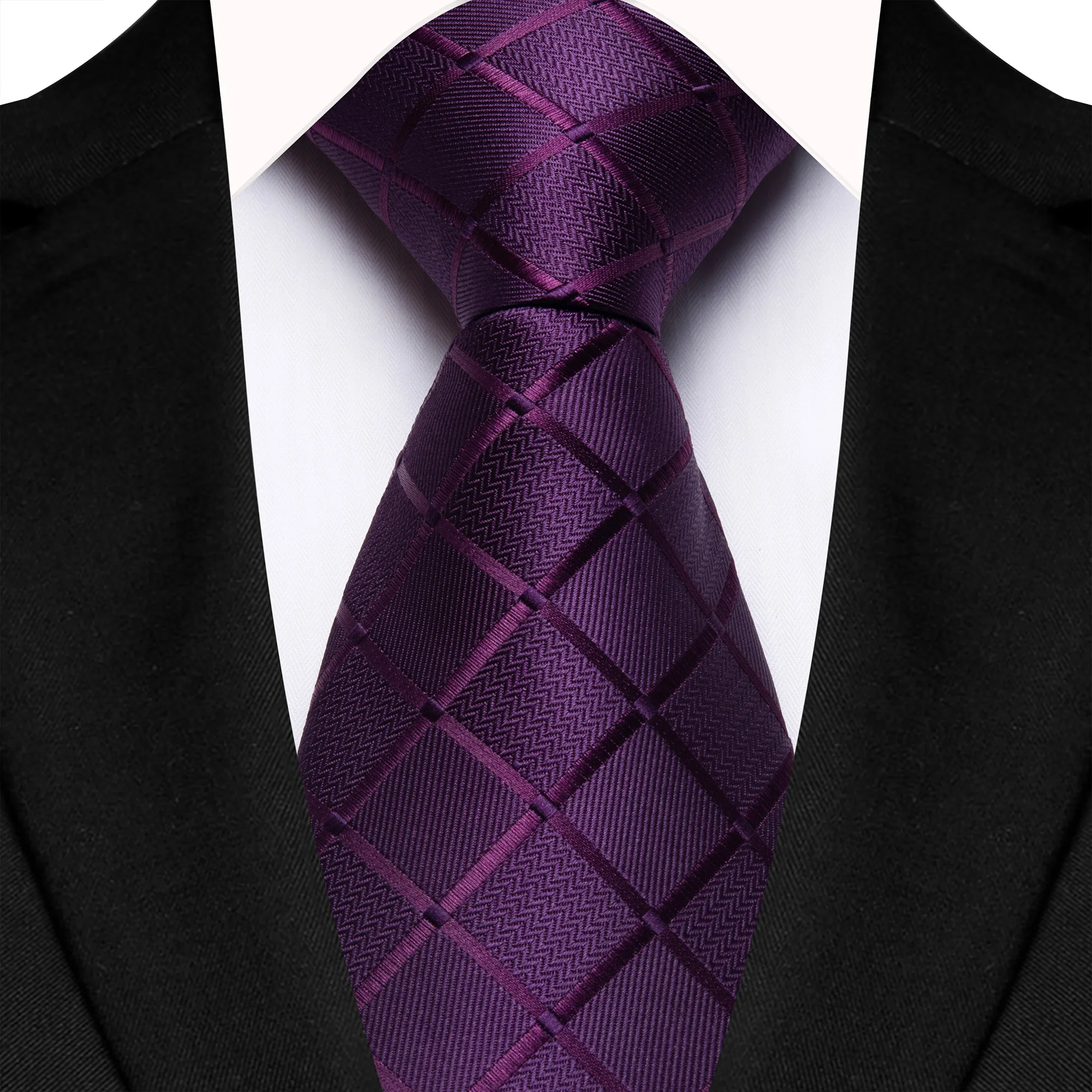 8CM Класическа минималистична карирана копринена вратовръзка за бизнес сватба офис моден стил черен аксесоар за вратовръзка