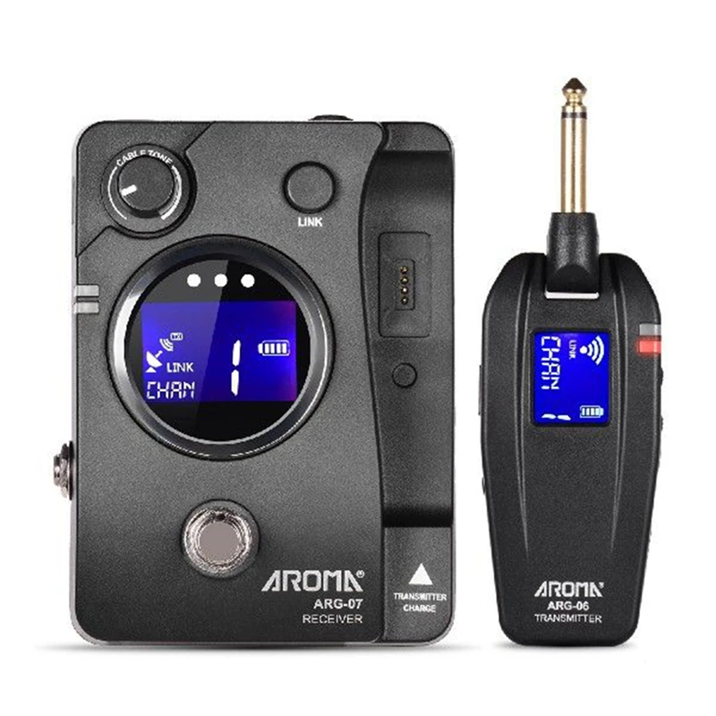 AROMA ARG-07 Система за предаване на китара Безжичен предавателен приемник Черен 6.35Mm Plug 4 канала 35M Обхват