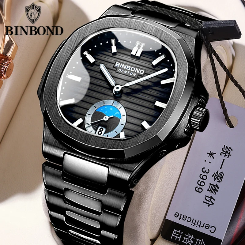 BINBONG Бизнес мъжки часовници Кварцова мода Класика Универсална неръждаема стомана 30M водоустойчива светеща луксозна мъжка часовници B1786