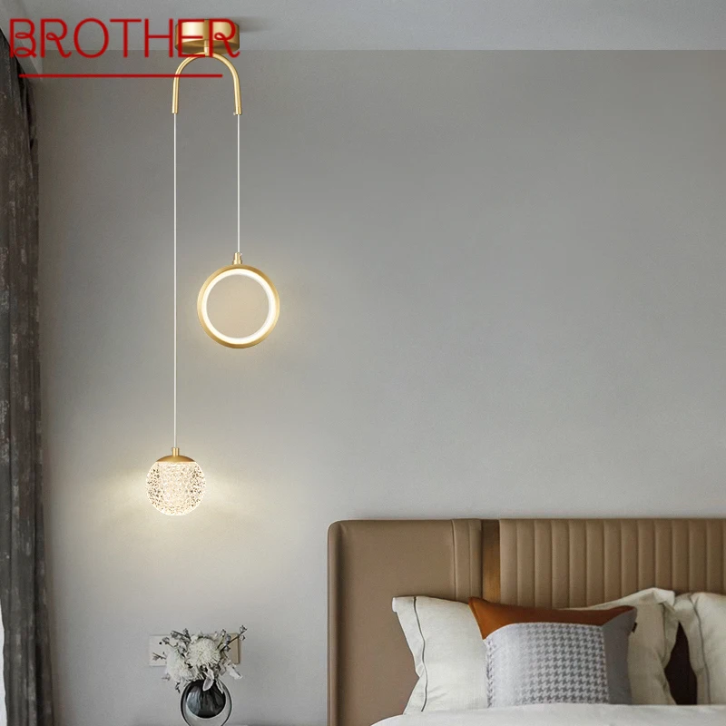 BROTHER Съвременен творчески месинг LED 3 цвята полилей декоративна висяща светлина за стая за домашно легло