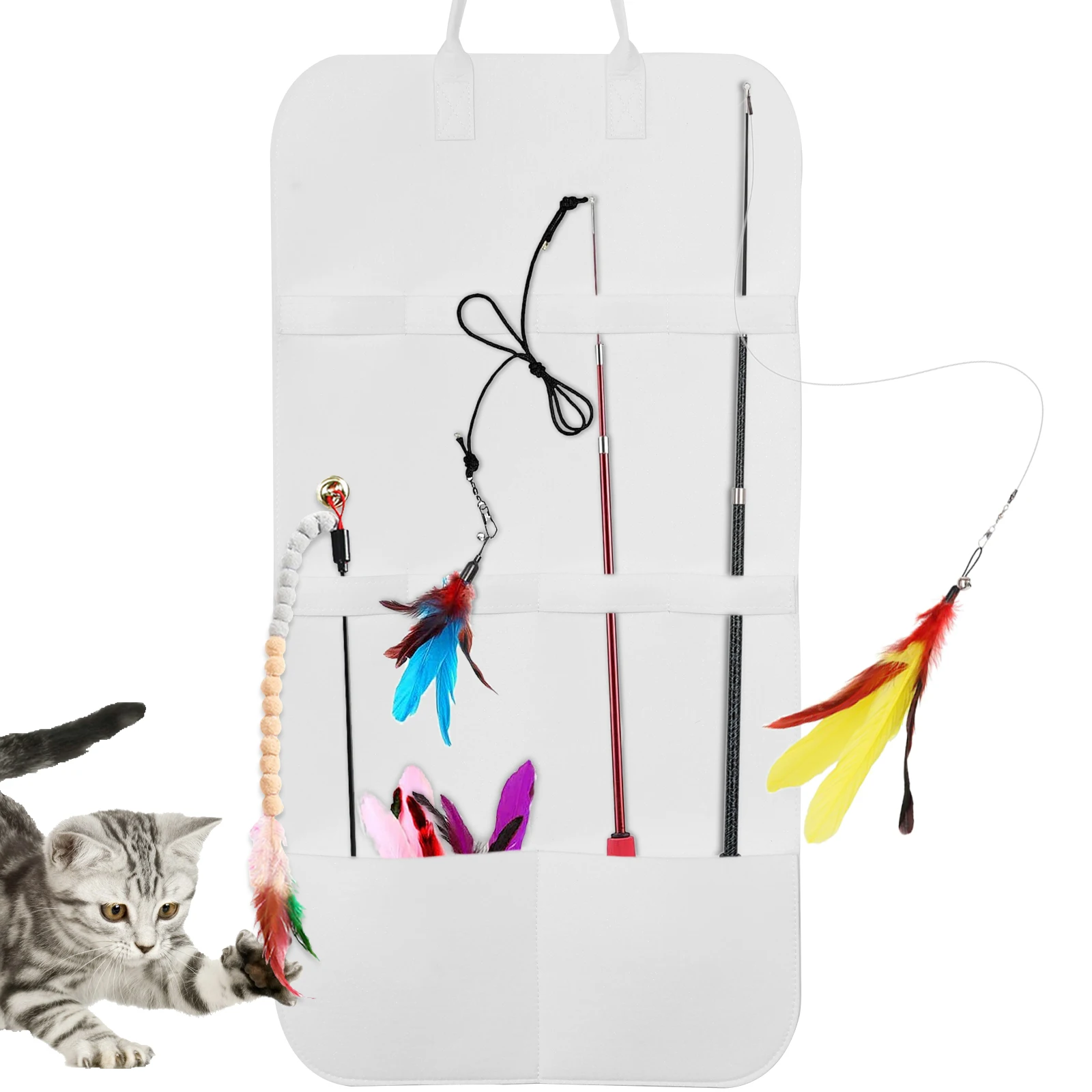 Cat Wand Toy Hanging Organizer Felt Hanging Cat Teaser Wand Holder Storage Bag Cat Toy Hanging Organizer for door wall