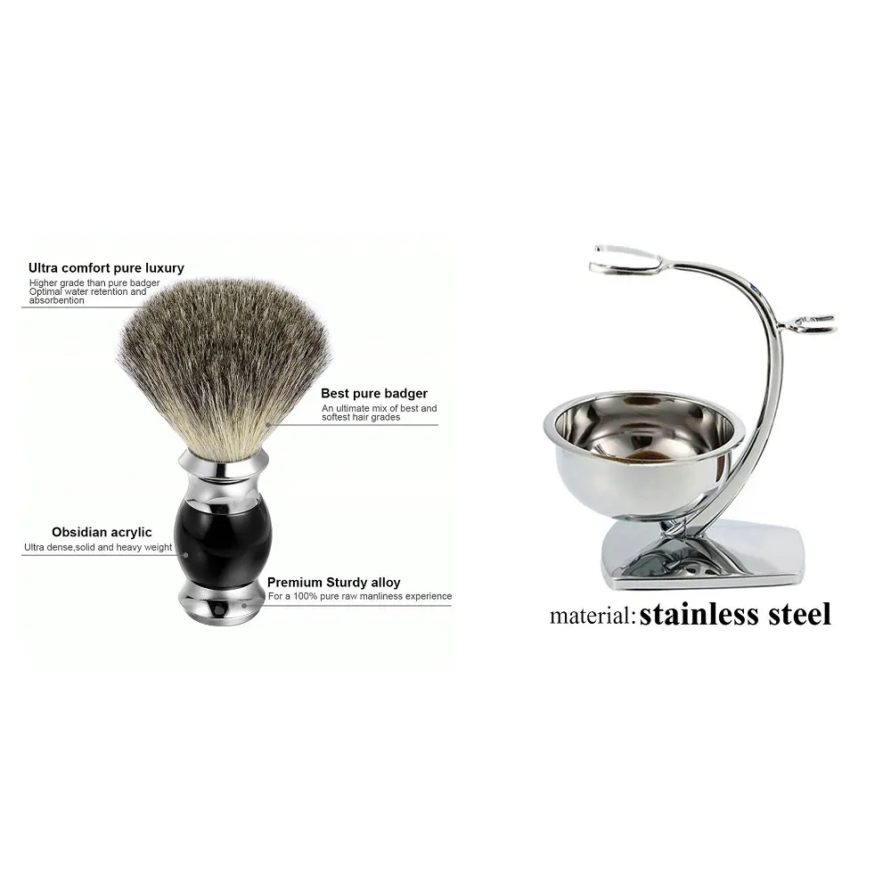 Deluxe Комплект за бръснене за мъже: стойка за бръснене, сапунена купа и четка за язовец - перфектен подарък за рожден ден или ден на бащата за гадже