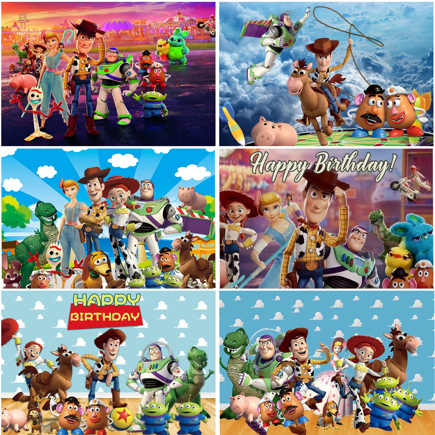 Disney Toy Story Backdrops Boys Happy Birthday Party Baby Shower Photo Backgrounds Photo Decoration Banner Studio Props