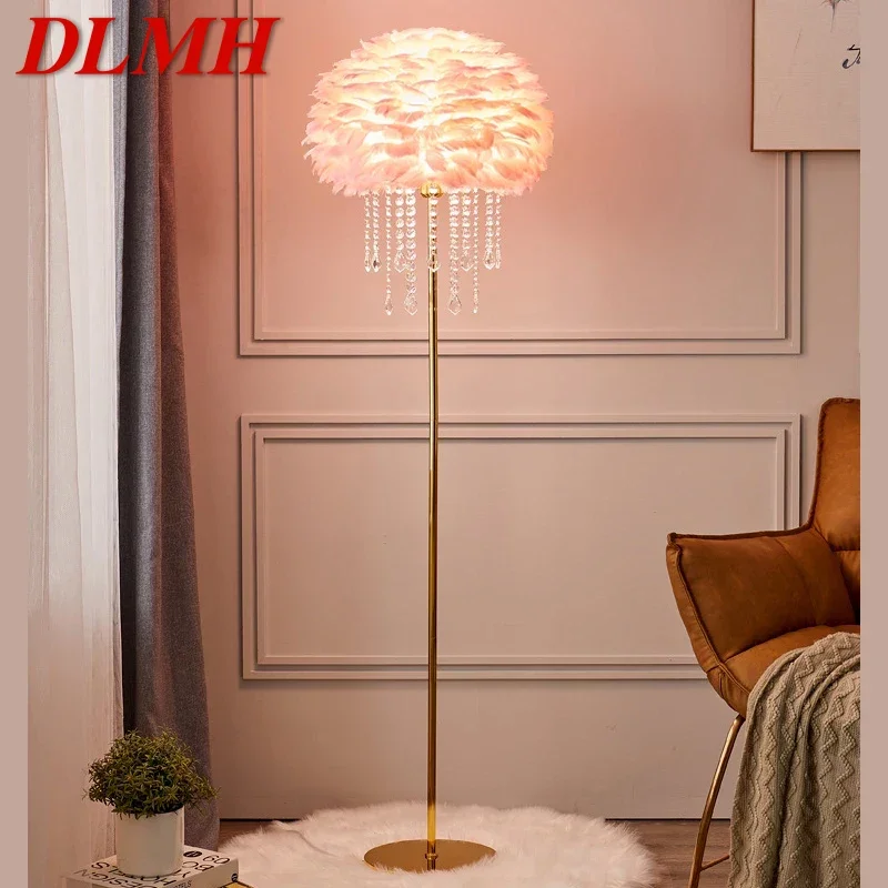 DLMH Перо подова лампа Nordic модерно семейство Iiving стая спалня Homestay творчество LED декоративни стоящи светлина