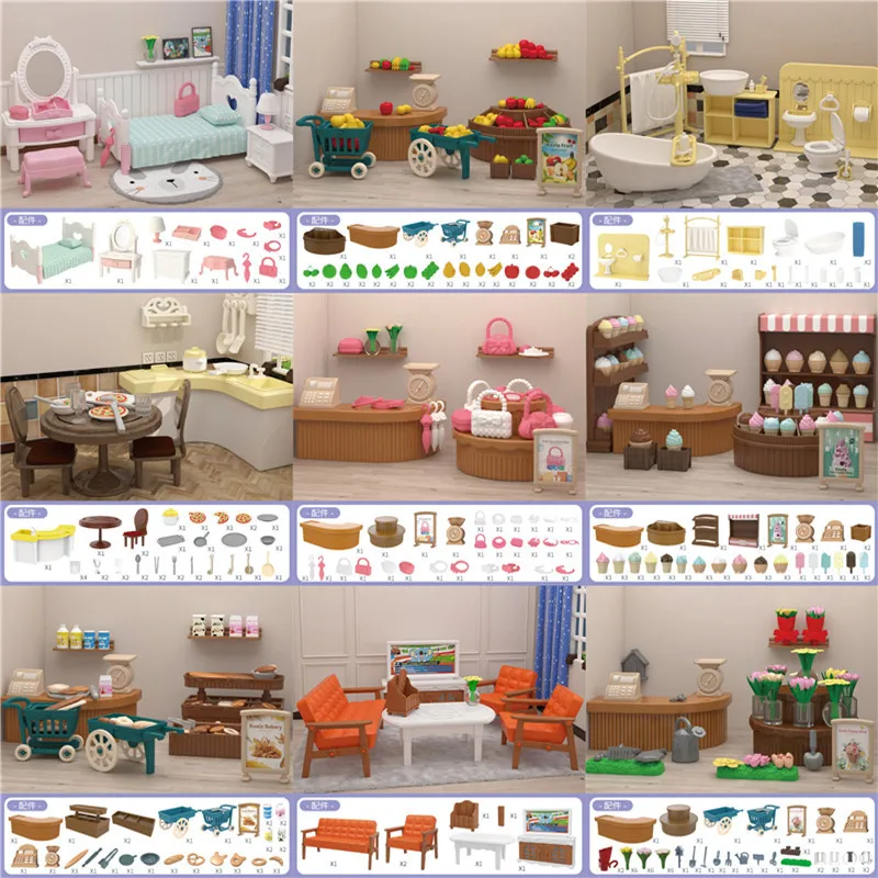 Dollhouse DIY мини мебели комплект спалня кухня миниатюрни аксесоари за баня магазини фантазия играчки OB11 BJD кукла къща аксесоари