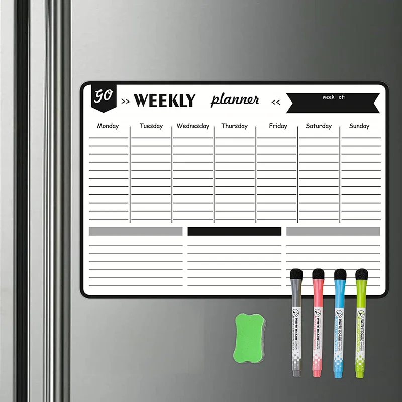 Dry Erase Магнитна бяла дъска Календар Everyday Weekly Месечен плановик за хладилник Включва 4 маркера &1 гума Smart Board