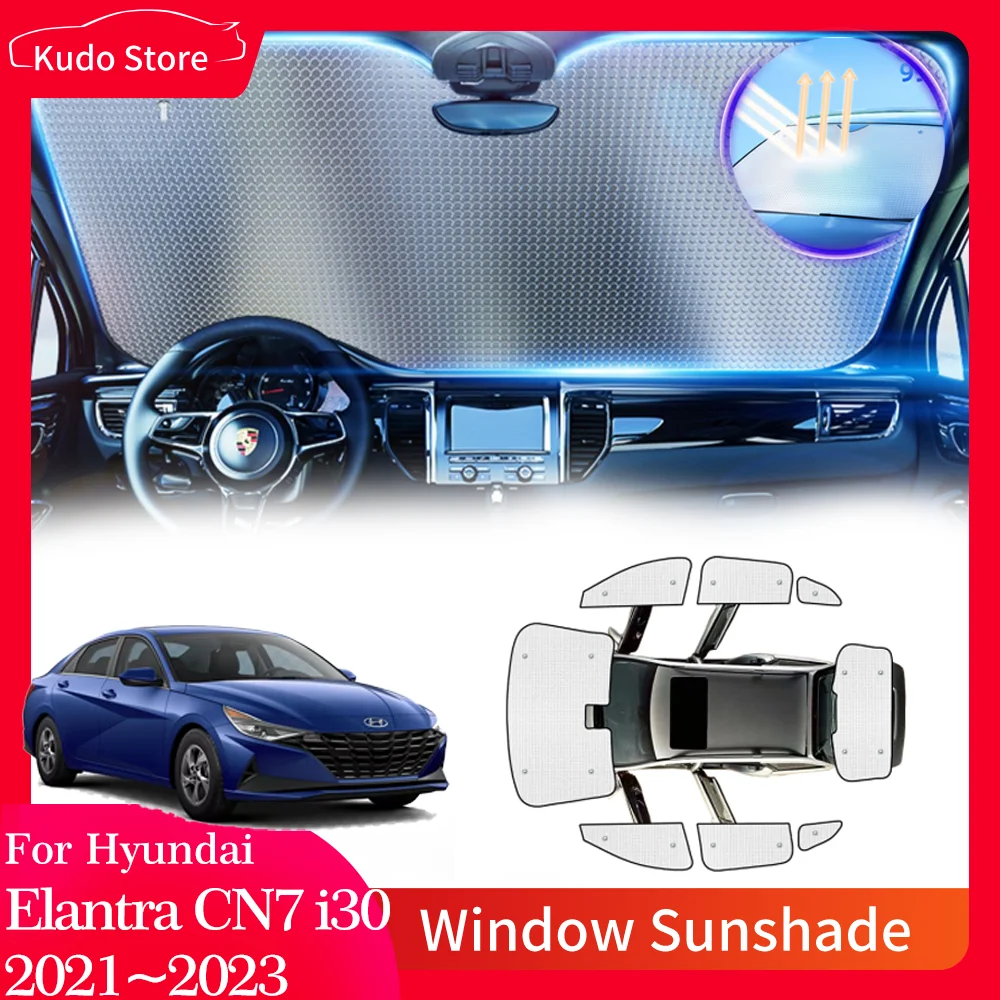 Full Car Sun Shade Чадър за Hyundai Elantra CN7 Avante i30 N Line 2021 ~ 2023 Аксесоари за покриване на сенници за странични прозорци на козирката