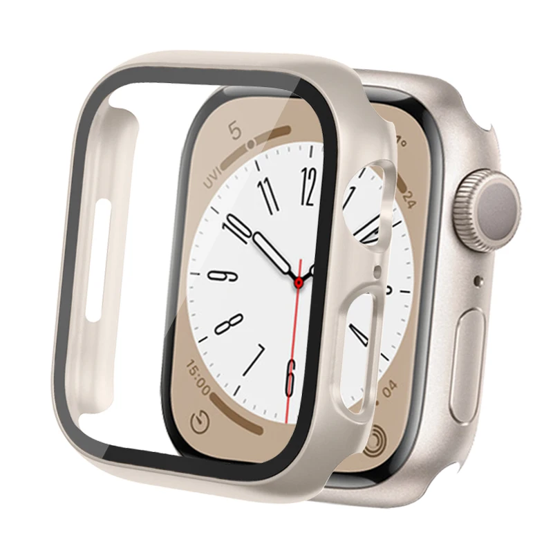 Glass + Cover за Apple Watch случай 45mm 40mm 44mm 41mm 42mm 38mm iWatch серия 8 7 3 6 SE екран протектор Apple часовник аксесоари