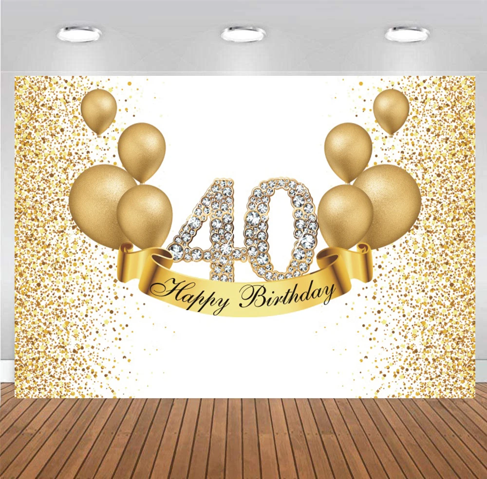 Gold 40th Background For Woman Man Happy Birthday Party 40 Years Old Photography Background Lady Photocall Photo