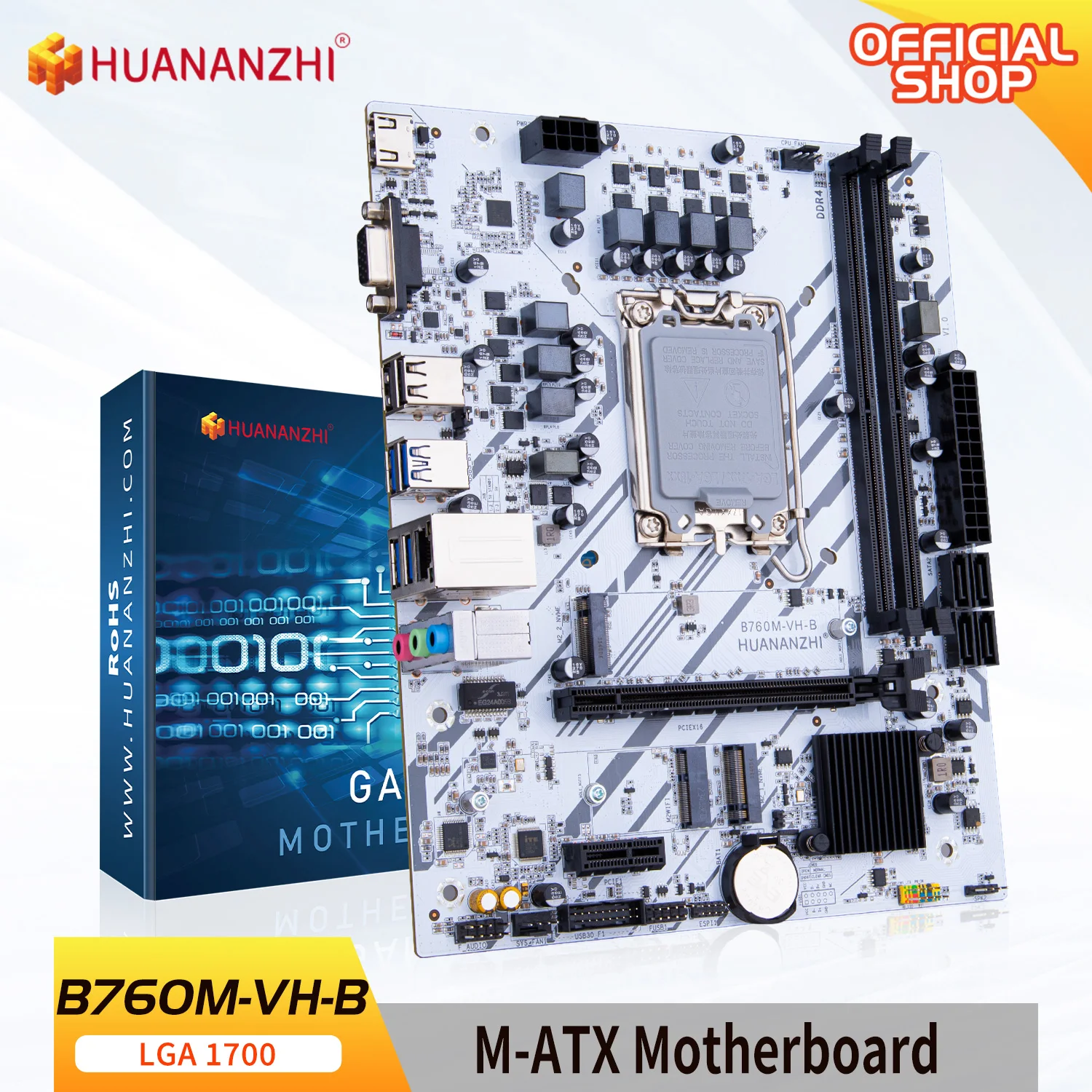 HUANANZHI B760M VH B M-ATX DDR4 дънна платка Поддръжка 12 13 Gen (Intel LGA 1700 CPU 12100F / 12400F / 12490F / 12600F / 12700F / 13600F)