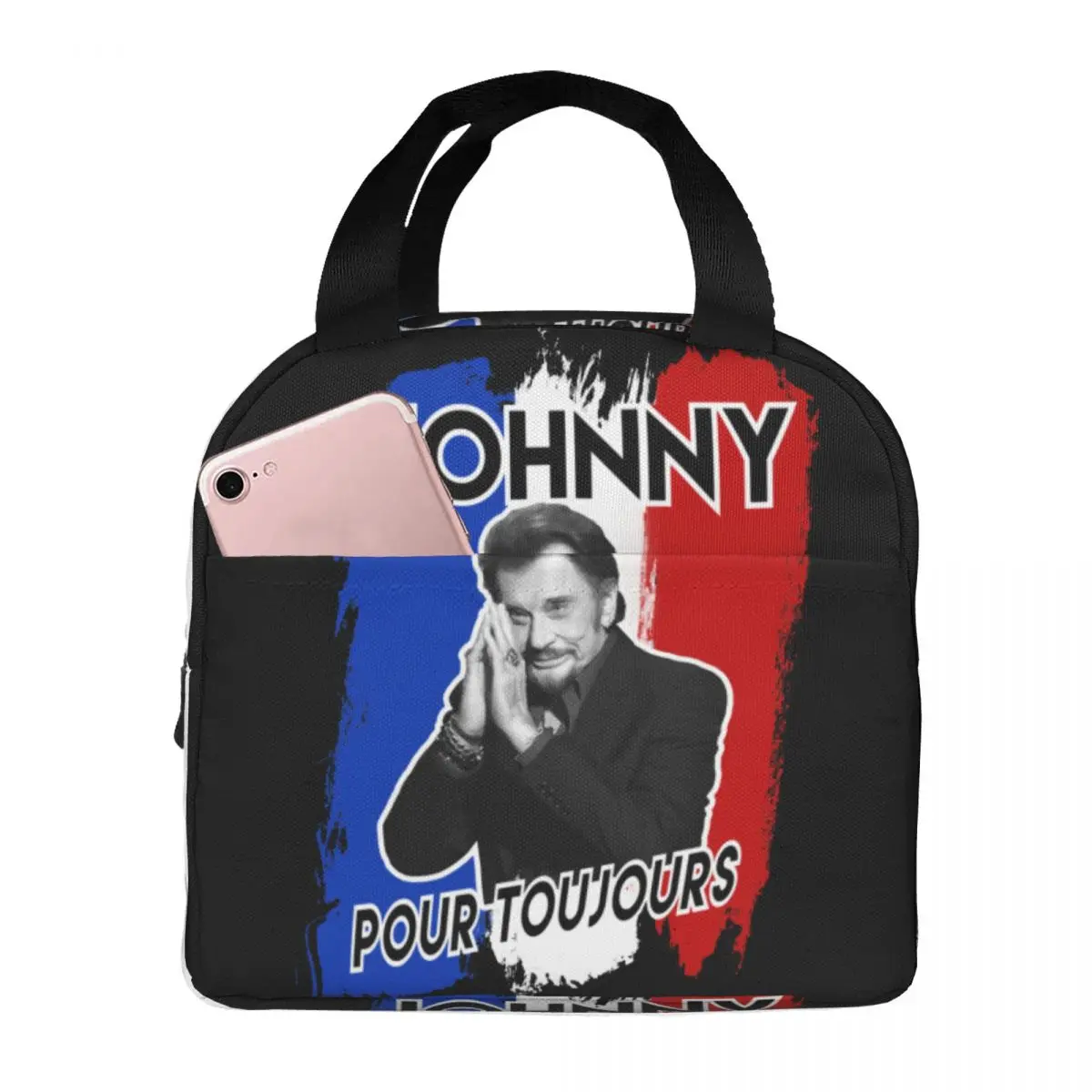 Johnny Hallyday Forever Lunch Bag Portable Insulated Canvas Cooler Bags Rock Music Thermal Picnic Tote for Women Children