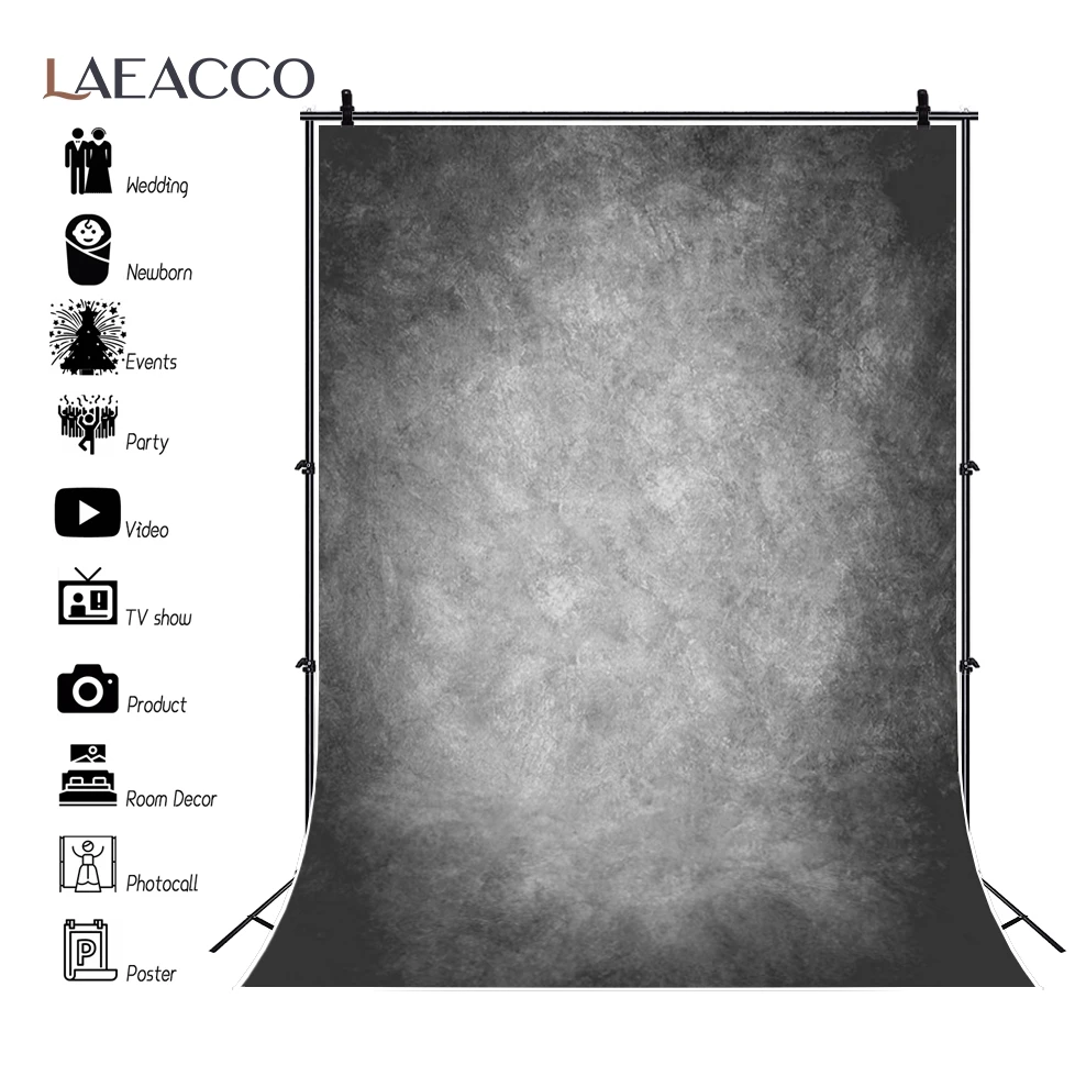 Laeacco Вертикална тъмно черна сива градиентна текстура фон рожден ден плакат банер фотография фон фото студио декор реквизит