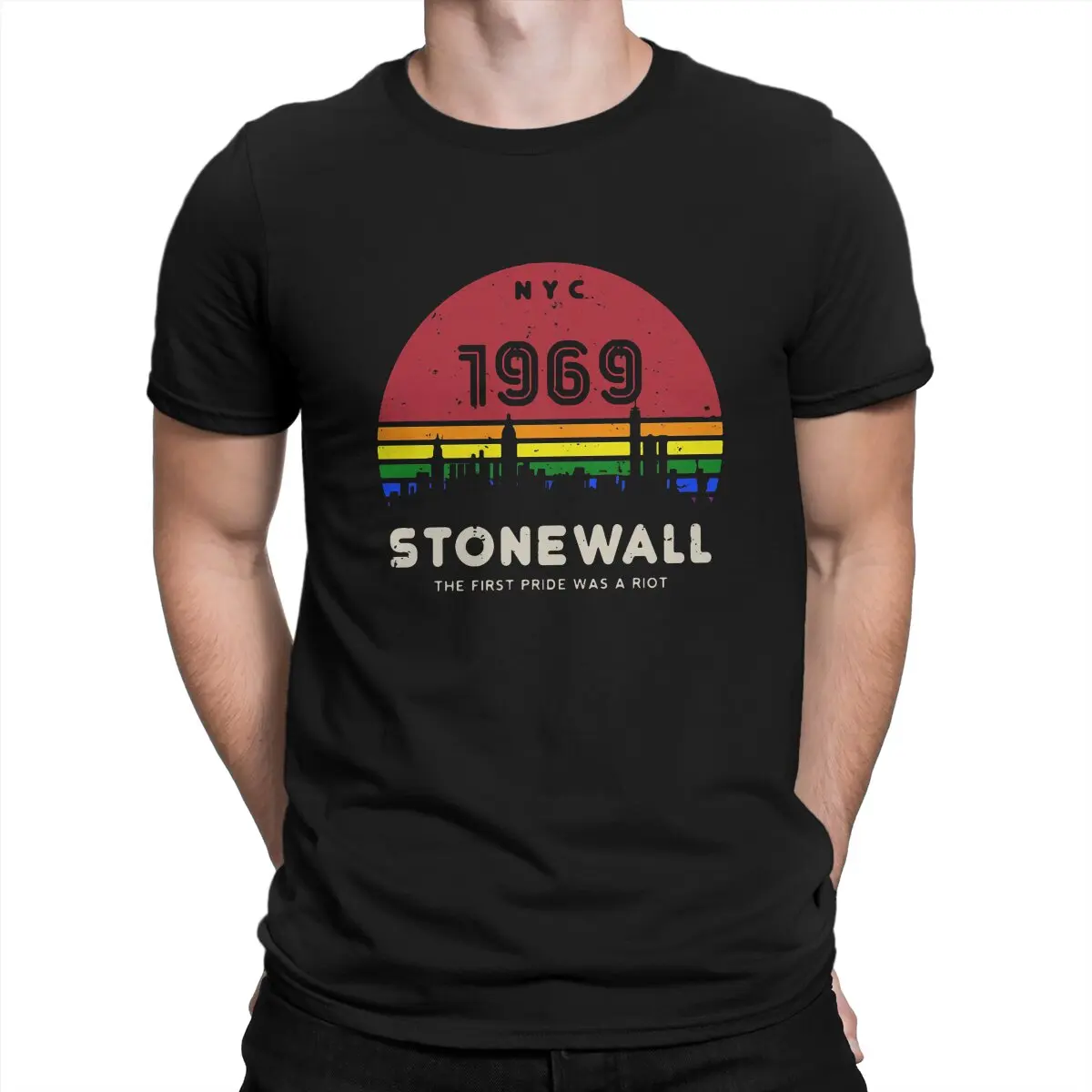 LGBTQ гей гордост TShirt 50th Anniversary Stonewall 1969 Was A Riot Basic Polyester T Shirt Leisure Men Clothes New Design Trendy