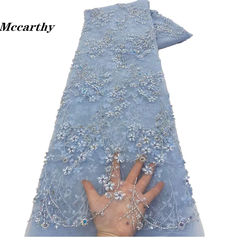 Mccarthy Bule африкански ръчно изработени мъниста дантели тъкани луксозни нигерийски пайети окото дантела плат за парти рокля XZ375YY