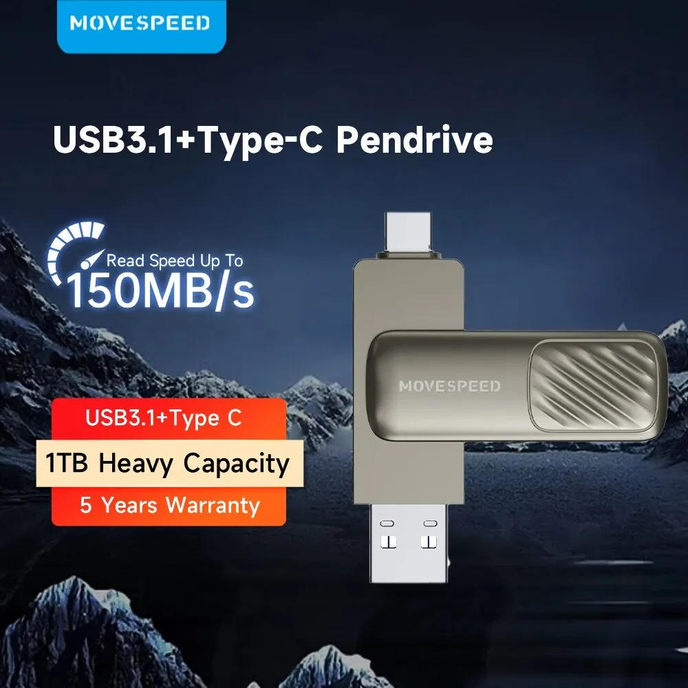 MOVESPEED 150MB/s 1TB Pendrive USB 3.1 OTG Type C USB флаш устройство 128GB 256GB 512GB 64GB Metal Pen Drive за Macbook Smart телевизори