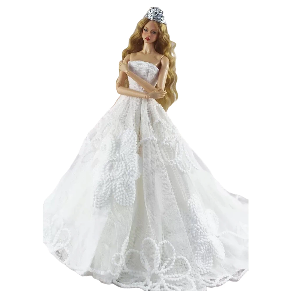 NK1 комплект 1/6 принцеса мода бяла дантела сватбена рокля + корона благородни вечерни дрехи за кукла Барби аксесоари детски подарък играчка