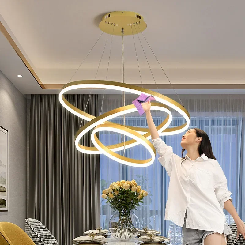 Nordic Led полилей дистанционно управление пръстен лампа за хол вътрешно осветление спалня кухня декорация дома висящи светлини
