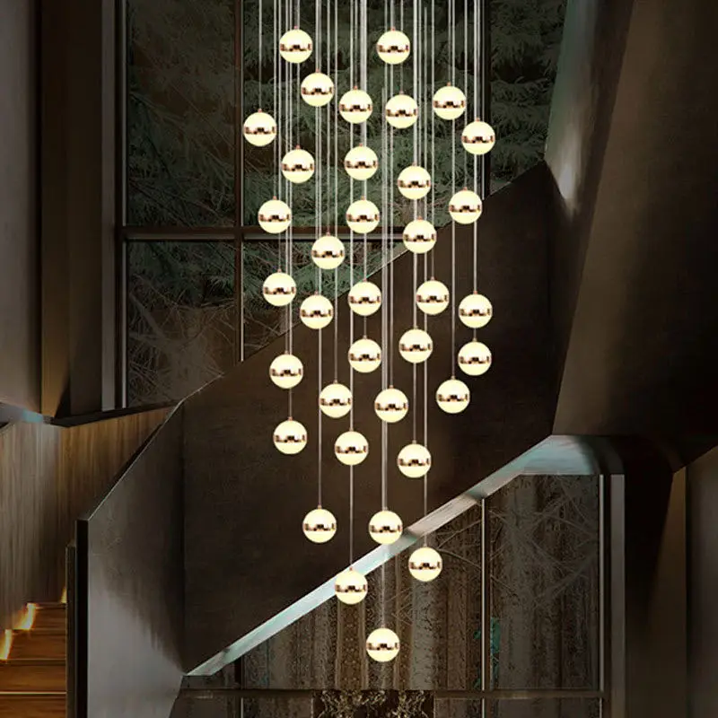 Nordic модерен луксозен LED полилей за хол хол Минимализъм кръг дълъг полилей, златно творческо изкуство проста лампа