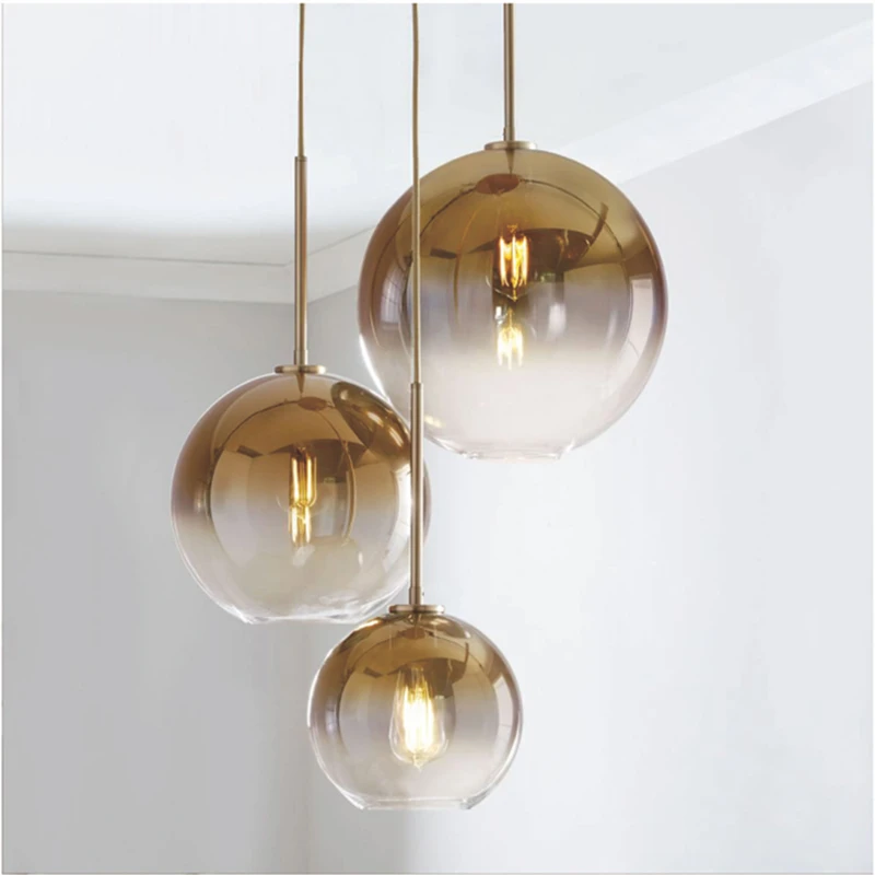 Nordic стъклен полилей хол светлина модерен минималистичен спалня нощно осветление топка градиент ресторант висулка лампа