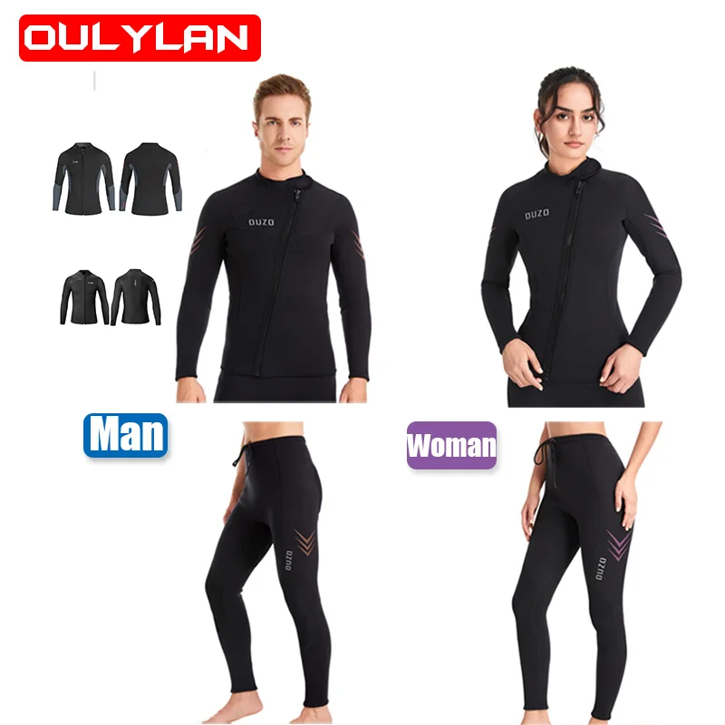 Oulylan 3mm Мъжки неопренов водолазен водолазен костюм Сплит боди яке -панталони топъл подводен риболов бански каяк сърф бански