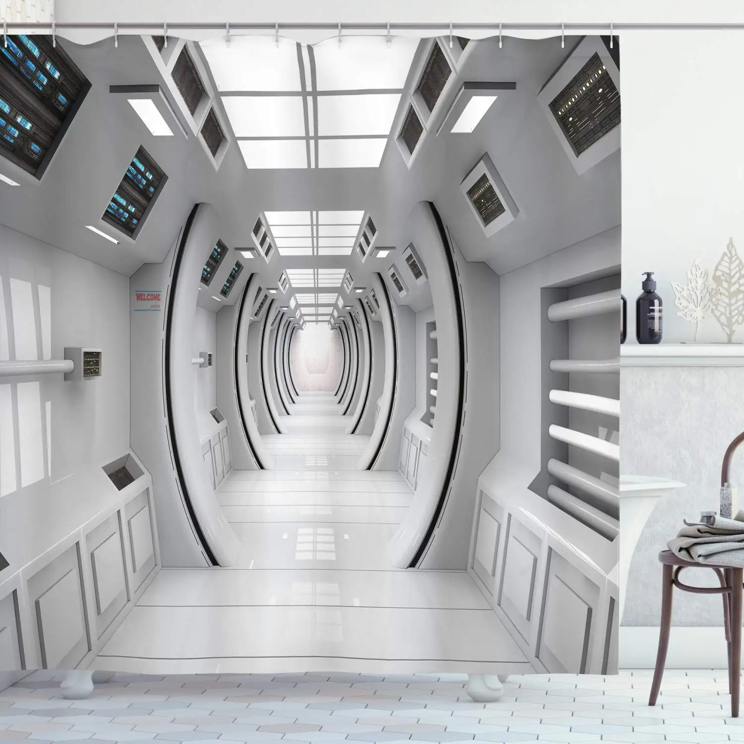 Outer Space душ завеса космически кораб станция контролна зала научна фантастика елемент препоръчани станция баня завеси куки