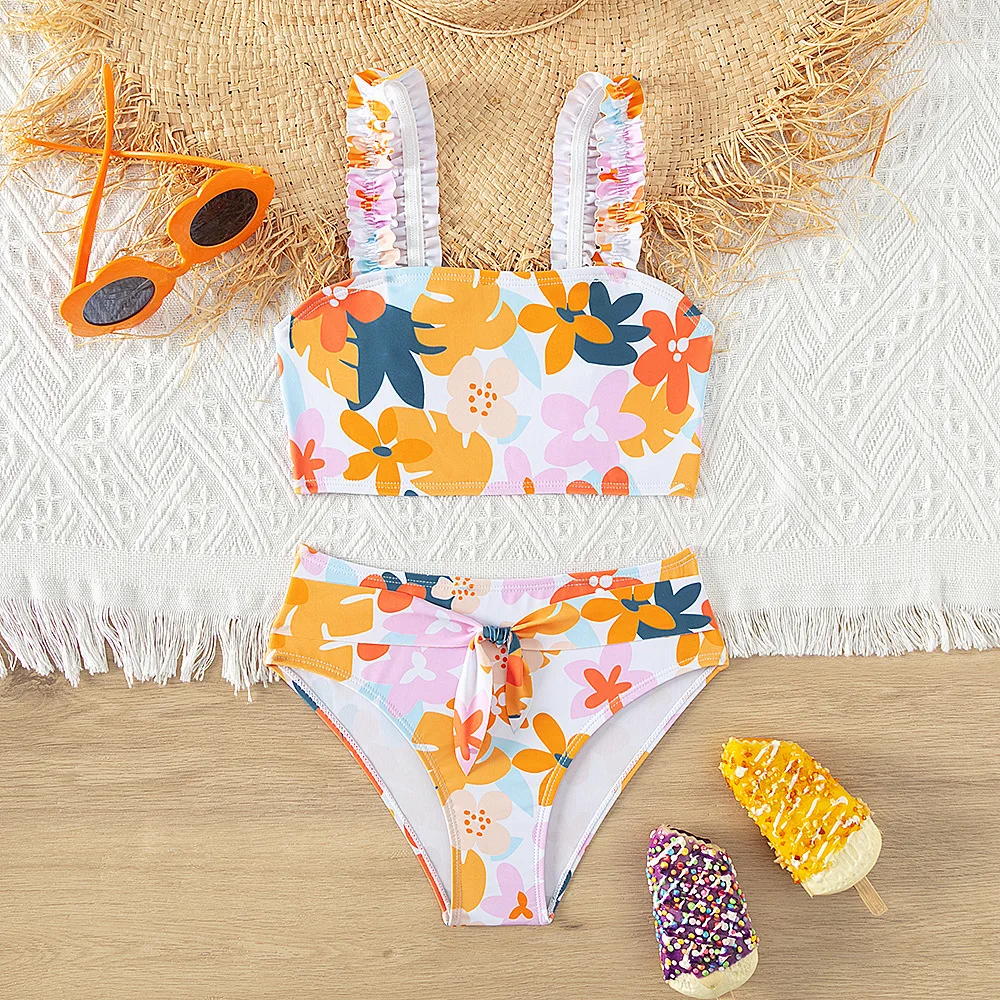 Summer Colorful Two Piece Girls Bikini Set 5-15 Year Teen Girl Swimsuit Бански костюм Flower Printed Swimwear