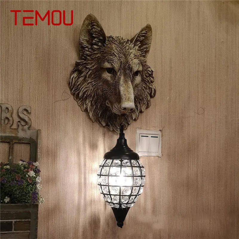 TEMOU модерен вълк нощна лампа светлина творчески декоративни кристални стенни свещи Led за дома хол веранда