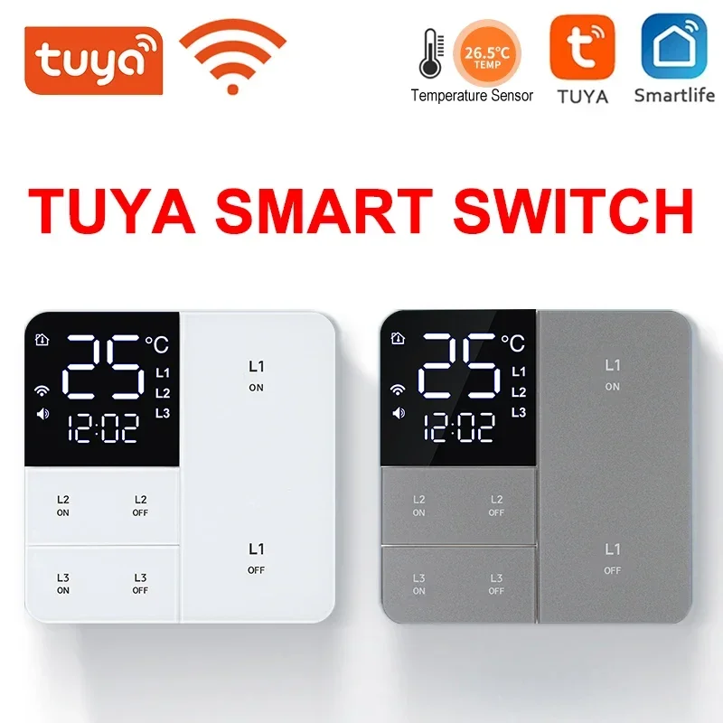 Tuya Smart Wifi превключвател С функция за показване на температурно време 100-250V 1/2/3 Gang Wall Light Button Switch Дистанционно управление на времето