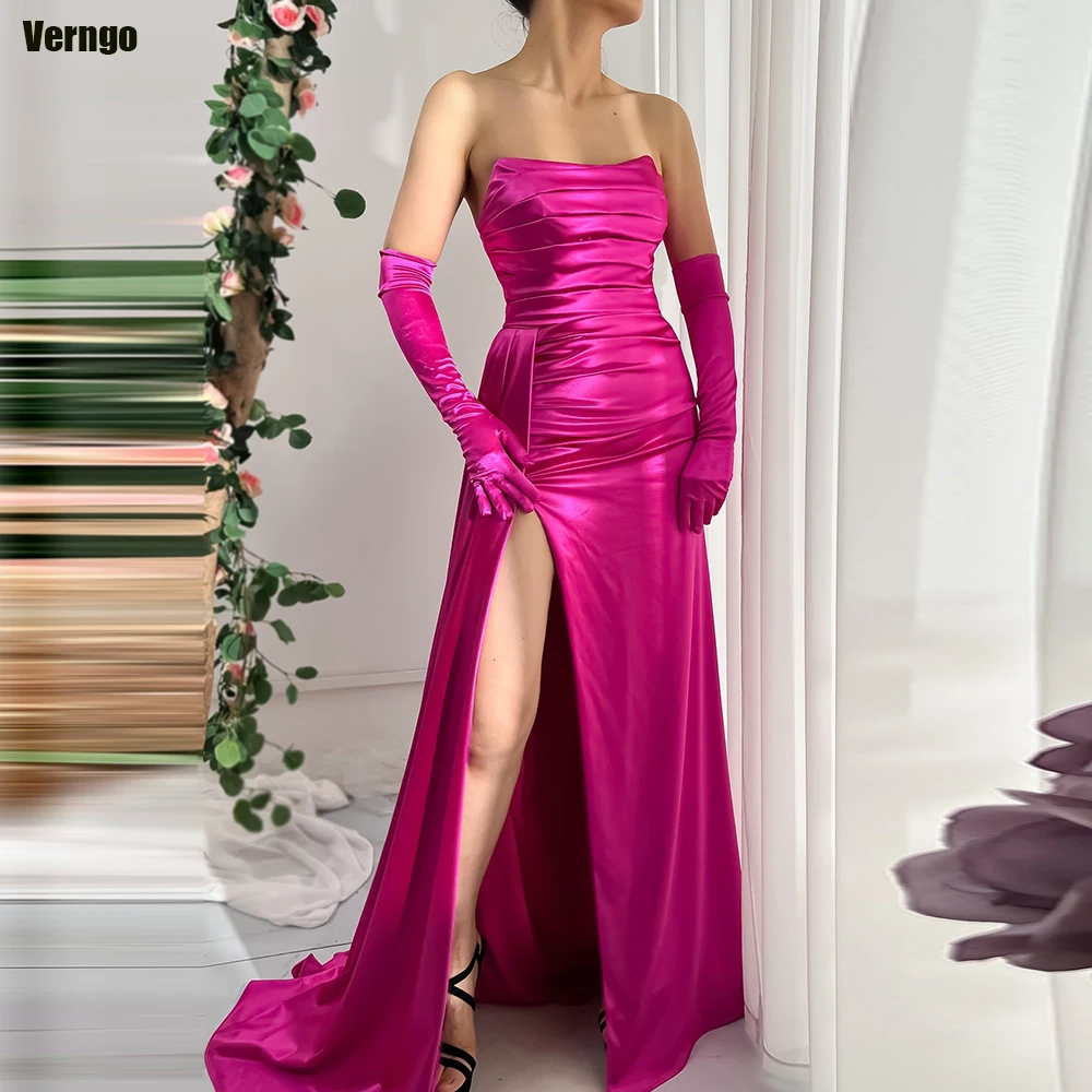 Verngo русалка елегантни абитуриентски рокли без презрамки сатенена вечерна парти рокля без ръкави с ръкавици Сплит официална рокля повод 2024