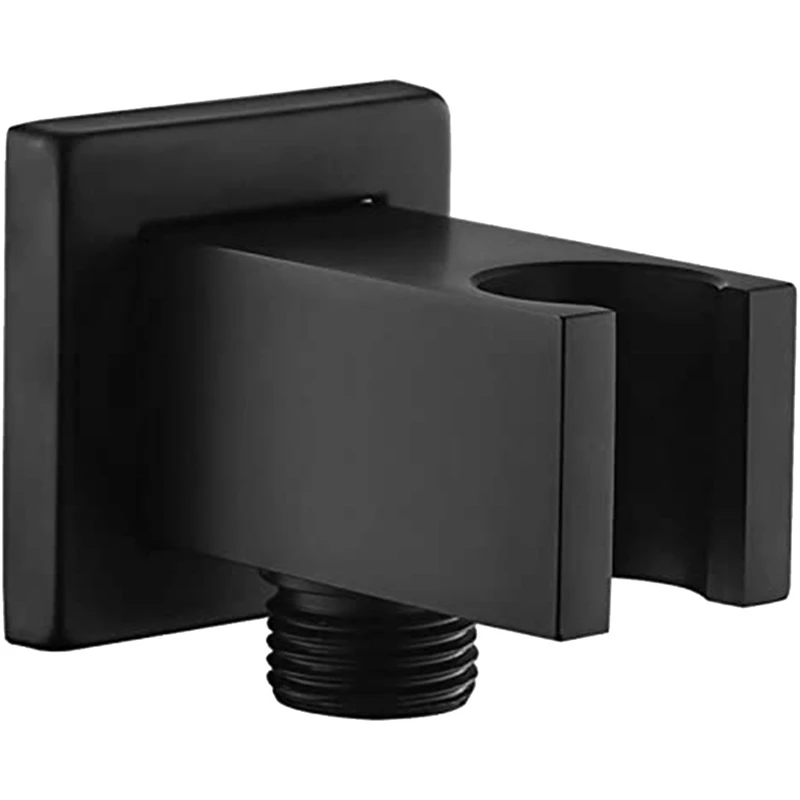 Wall Supply Elbow With Hand Shower Holder Brass Square 1/2 Inch Shower Hose Fitting Bathing Wall Fixed Seat Black